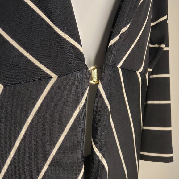 Travelers by Chicos Long Cardigan Duster Geo Stripe Slinky Navy Blue Size 1 M/8 - Picture 5 of 8